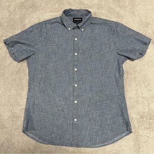 Bonobos Button Down Shirt Mens Large Blue Short Sleeve Pattern Chambray Slim Fit
